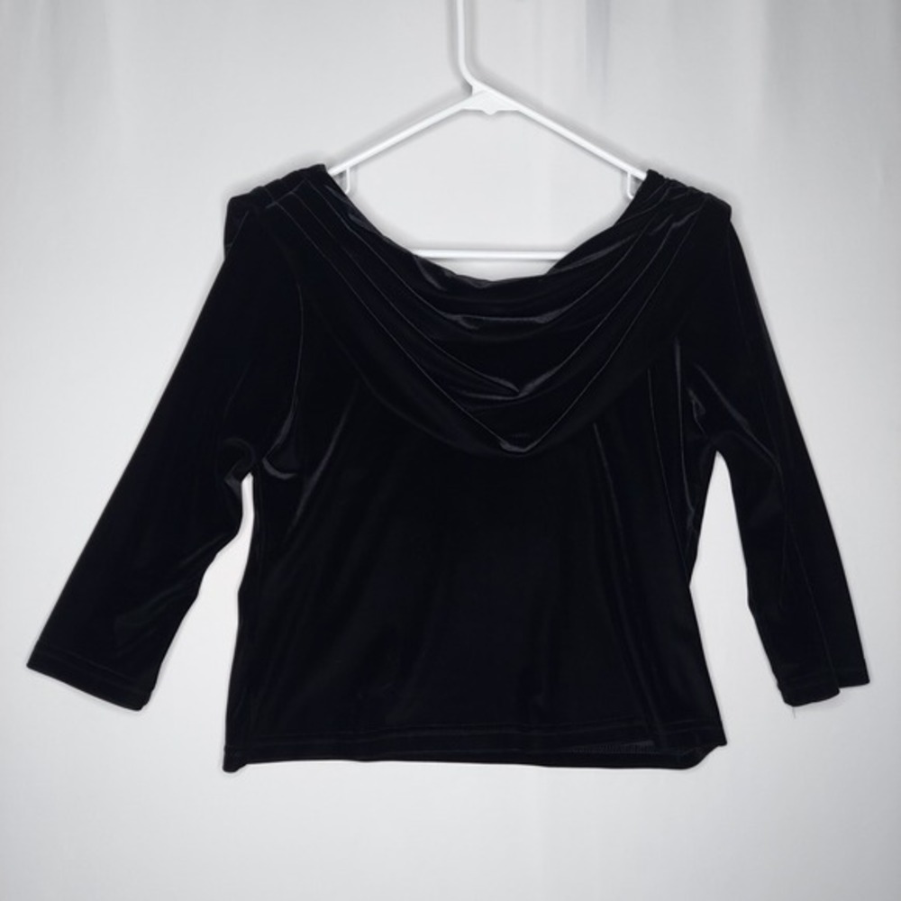 MSK Velvet Top Women Petite Medium Black Drape-Back 3/4 Witchy Romantic Holiday